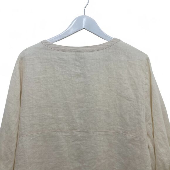 JM Collection Natural Linen Tunic Top 18W Button Front Roll Tab Sleeves Beige - Picture 5 of 13